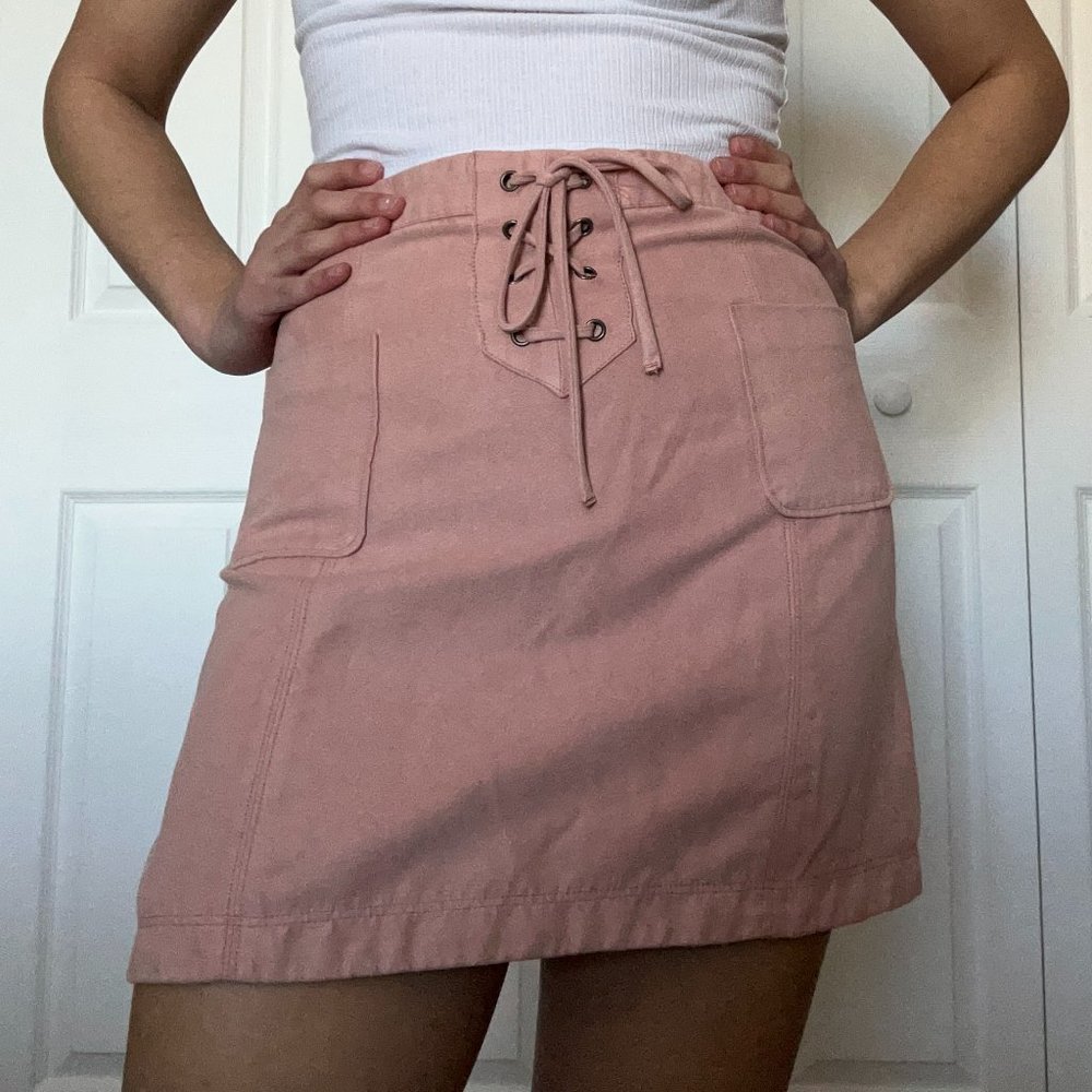 Hollister Front-Tie Suede Pink Skirt